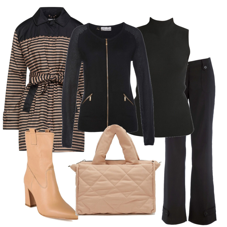 Outfit donna - Casual #18828. Stile Casual per Ufficio. Abbinamento con pantaloni, cardigans, cappotti, stivaletti, pullovers, borse a mano.