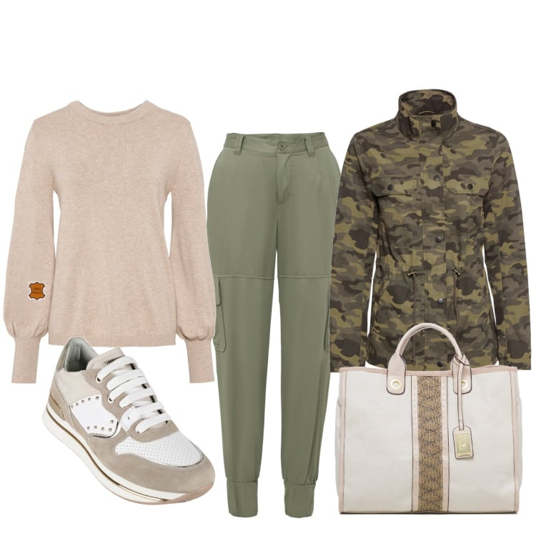 Outfit donna - Camouflage. Stile Urban per Tutti i giorni. Abbinamento con maglieria, bluse, giacche, sneakers, borse a mano.