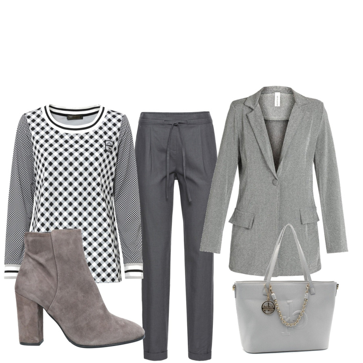 Outfit donna - Total look #1458244. Stile Bon Ton per Serata fuori. Abbinamento con stivaletti, pantaloni, maglieria, blazer, shopping bag.