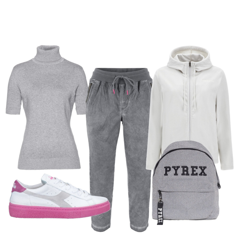 Outfit donna - Total look #1458255. Stile Basic per Sport. Abbinamento con pantaloni capri, maglieria, sneakers, zaini, giacche.