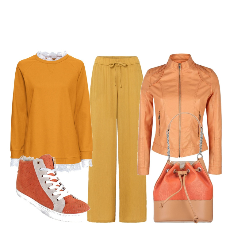 Outfit donna - Total look #1458284. Stile Urban per Tutti i giorni. Abbinamento con pantaloni, felpe, borse a mano, sneakers alte, giacche.