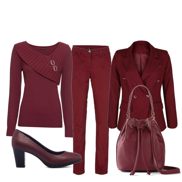 Outfit donna - Total look #1458307. Stile Chic per Ufficio. Abbinamento con maglieria, pantaloni, borse a mano, blazer, décolleté.