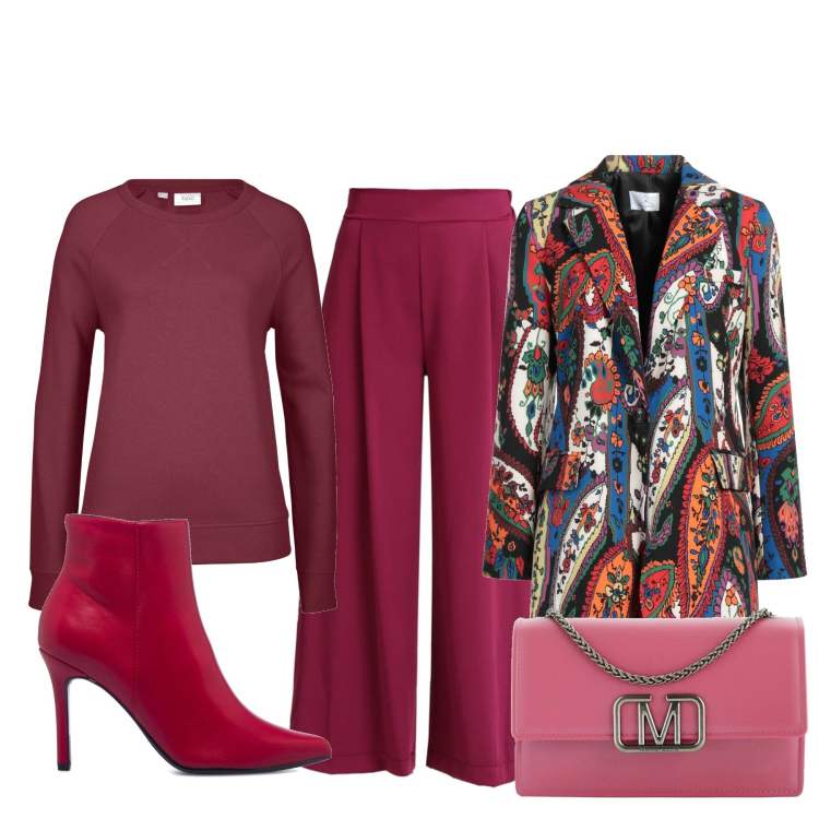 Outfit donna - Total look #1458312. Stile Trendy per Serata fuori. Abbinamento con felpe, blazer, pantaloni, borse a tracolla, stivaletti.