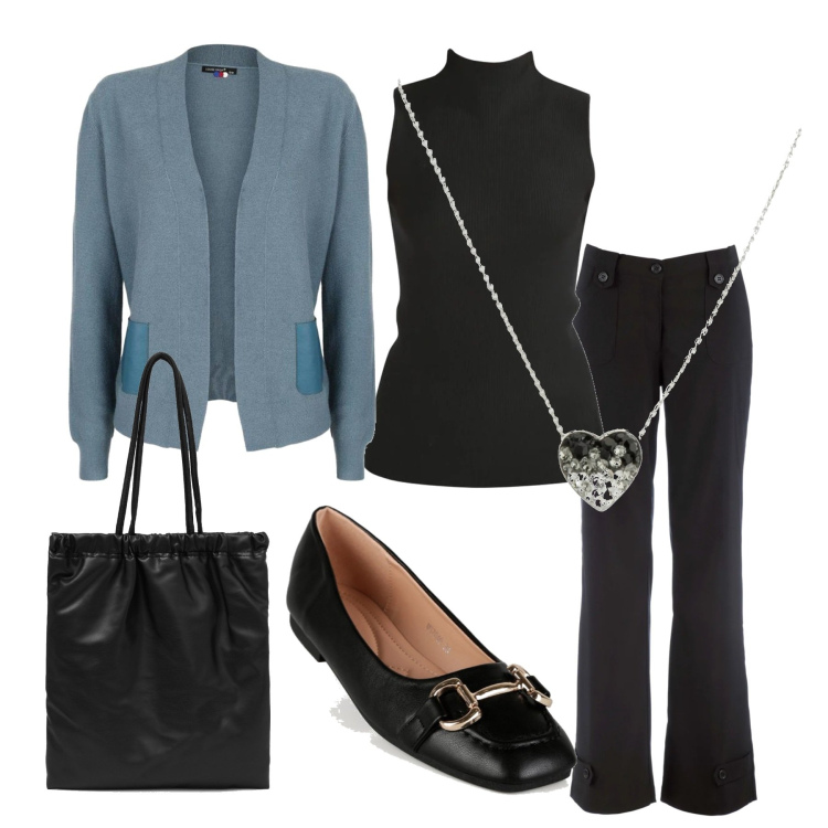 Outfit donna - Total look #1458408. Stile Bon Ton per Ufficio. Abbinamento con pantaloni, collane, cardigans, ballerine, pullovers, shopping bag.