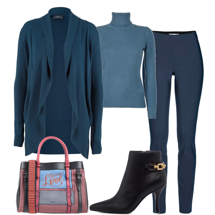 Outfit donna - In città. Stile Casual chic per Tutti i giorni. Abbinamento con cardigans, pantaloni, borse a mano, maglieria, stivaletti.