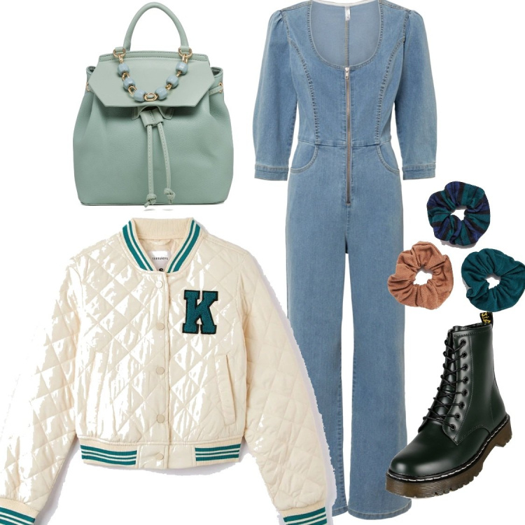 Outfit donna - Comodità. Stile Sporty chic per Tutti i giorni. Abbinamento con tute, anfibi, bomber, accessori per capelli, zaini.