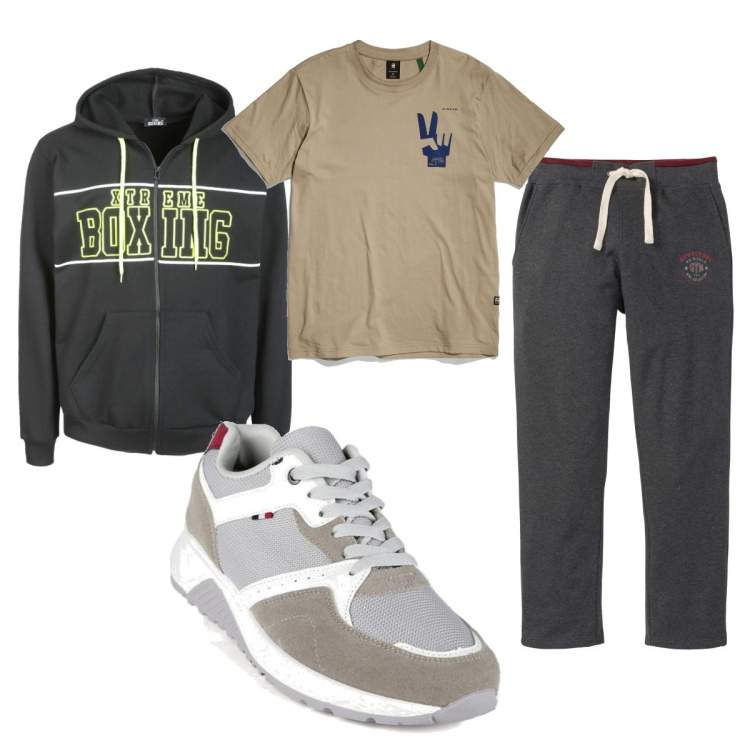 Outfit uomo - Casual #20767. Stile Casual per Tutti i giorni. Abbinamento con pantaloni, sneakers, felpe con cappuccio, t-shirt.