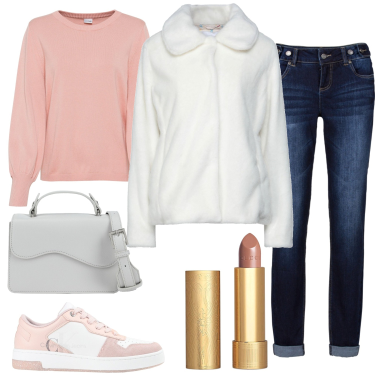 Outfit donna - Buongiorno. Stile Casual per Tutti i giorni. Abbinamento con jeans boyfriend, maglieria, sneakers, cappotti, borse a mano, rossetti.