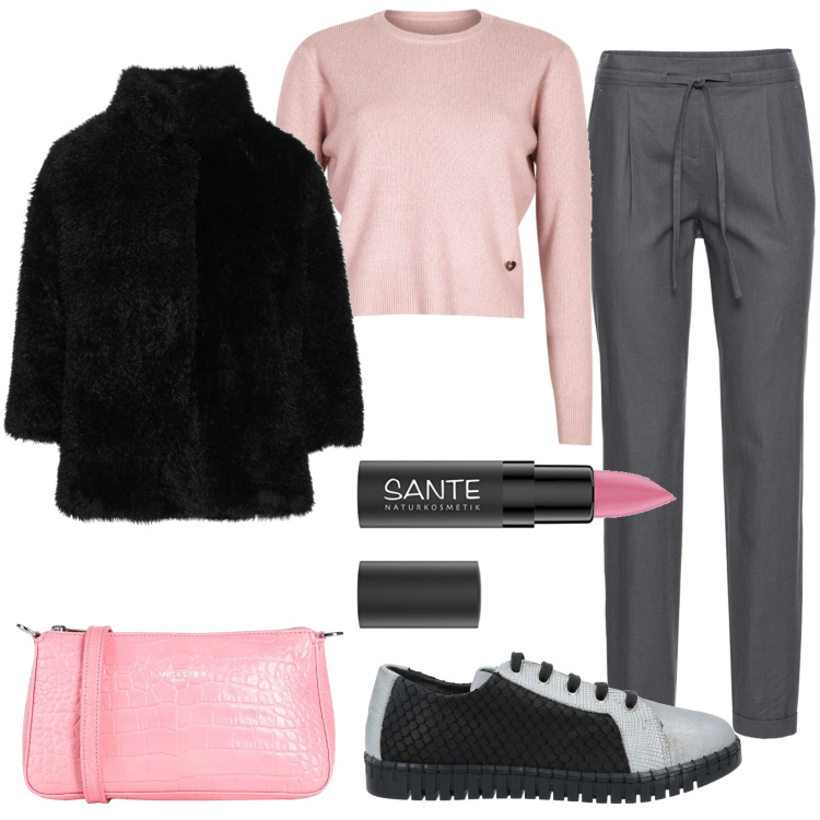 Outfit donna - Andìa Fora. Stile Casual chic per Serata fuori. Abbinamento con cappotti, sneakers, borse a spalla, pantaloni, pullovers, rossetti.