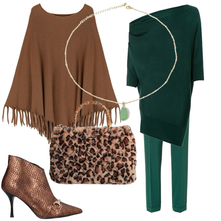 Outfit donna - Total look #1459910. Stile Trendy per Serata fuori. Abbinamento con stivaletti, borse a mano, blazer, pantaloni, cappotti, ciondoli.