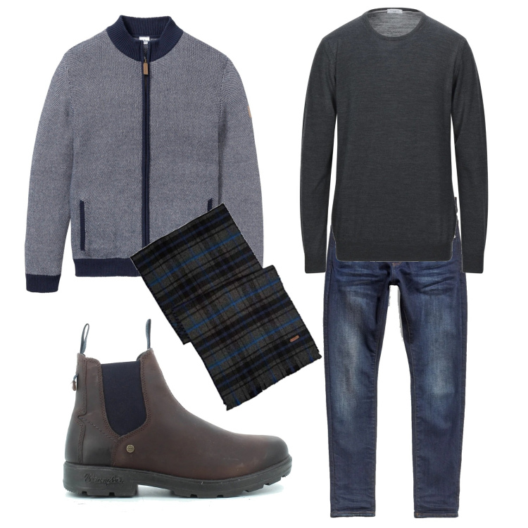 Outfit uomo - Col pile al parco. Stile Urban per Tutti i giorni. Abbinamento con cardigans, pullovers, jeans skinny, stivali e stivaletti, sciarpe.