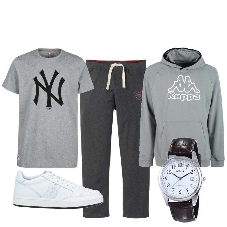 Outfit uomo - Total look #1460086. Stile Urban per Tutti i giorni. Abbinamento con pantaloni, sneakers, felpe con cappuccio, t-shirt, orologi.
