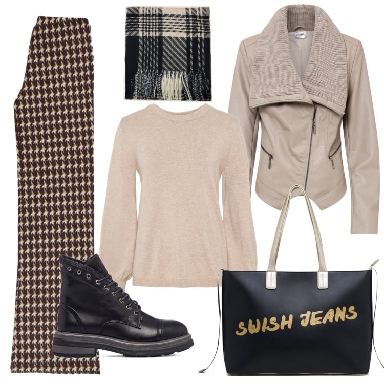 Outfit donna - Un tè con la mia migliore amica. Stile Casual per Tutti i giorni. Abbinamento con maglieria, giacche, foulard, anfibi, borse a spalla, pantaloni.