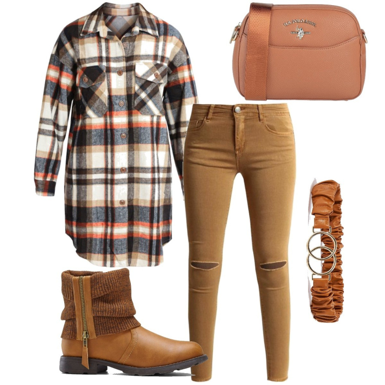 Outfit donna - Il camicione a quadri. Stile Casual per Tutti i giorni. Abbinamento con stivaletti, borse a tracolla, cinture, camicie, pantaloni skinny.