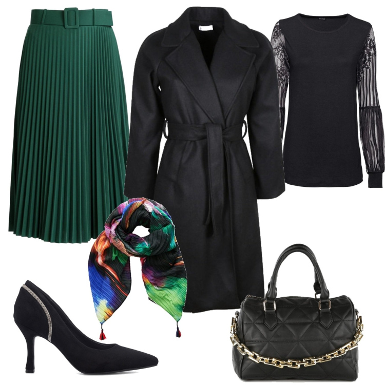 Outfit donna - Bon ton a piccoli prezzi. Stile Bon Ton per Serata fuori. Abbinamento con bluse, gonne lunghe, cappotti, borse a mano, décolleté, sciarpe.