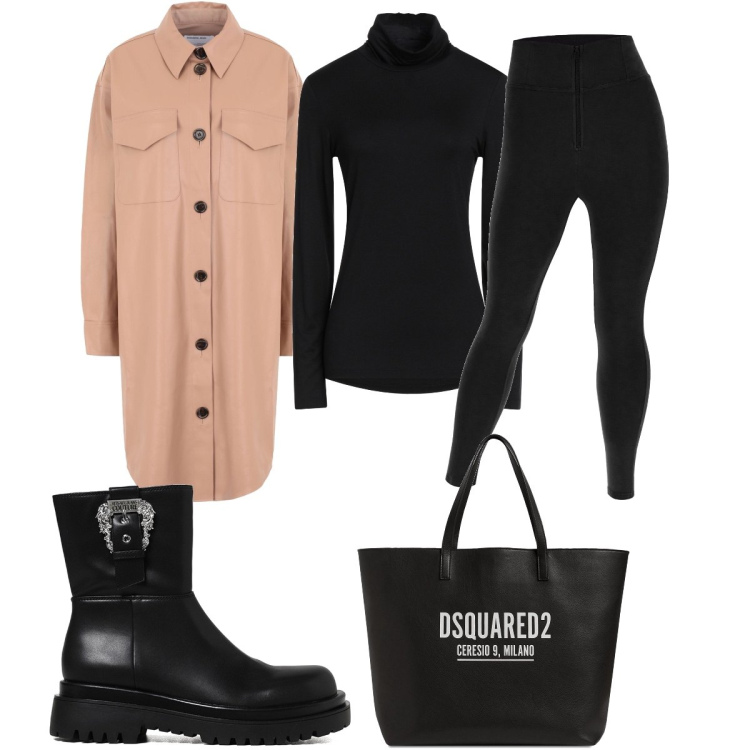 Outfit donna - Stivaletto nero in pelle. Stile Casual per Tutti i giorni. Abbinamento con t-shirt, vestiti midi/longuette, stivaletti, pantaloni skinny, shopping bag.