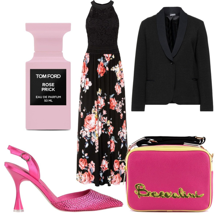Outfit donna - Romantica alla cerimonia. Stile Romantica per Cerimonia. Abbinamento con vestiti lunghi, décolleté, blazer, borse a tracolla, profumi.