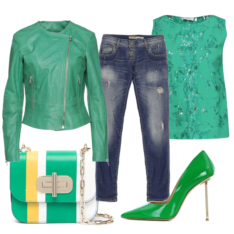Outfit donna - Borsa a righe e tacchi alti. Stile Glamour per Serata fuori. Abbinamento con décolleté, borse a tracolla, jeans skinny, top, giacche.