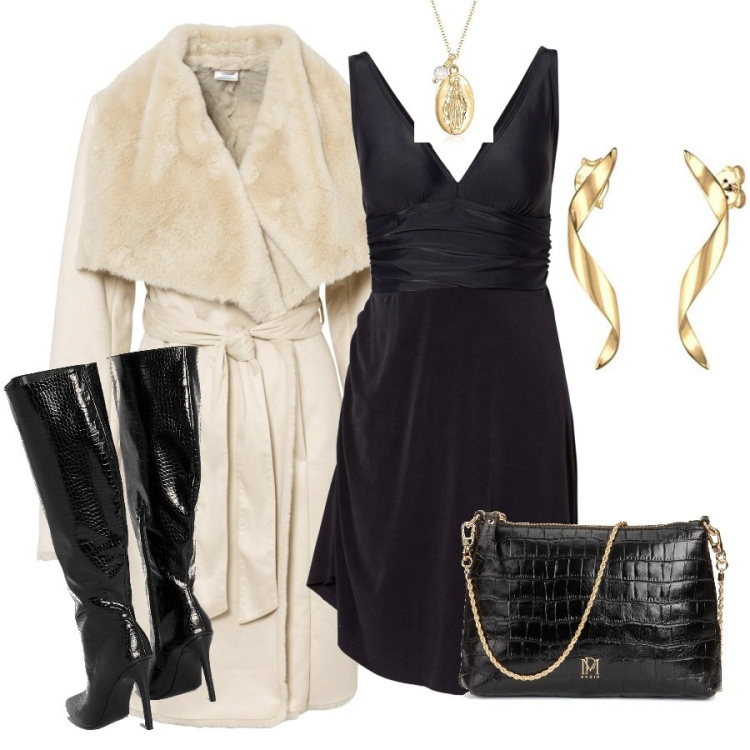 Outfit femme - Novembre 2022 Chic. Style Chic pour Soirée dehors. Assortir avec manteaux, robes de plage, sacs à main, bottes, boucles d'oreilles, colliers.