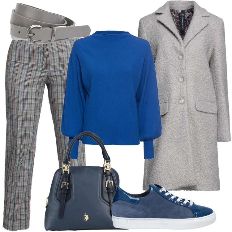 Outfit donna - Maglione elegante. Stile Casual per Ufficio. Abbinamento con maglieria, sneakers, cappotti, borse a mano, pantaloni, cinture.