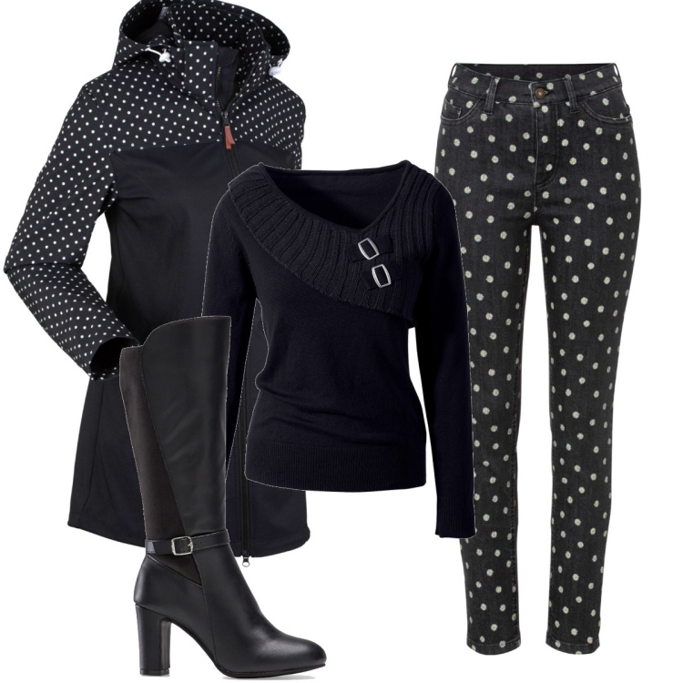 Outfit donna - Total look #1461582. Stile Glamour per Tutti i giorni. Abbinamento con blazer, maglieria, jeans skinny, stivali.