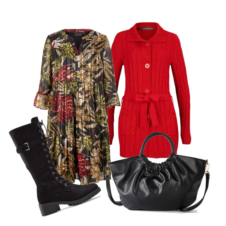 Outfit donna - BonPrix - Black Friday 2022. Stile Trendy per Tutti i giorni. Abbinamento con stivali, vestiti, cardigans, borse a mano.