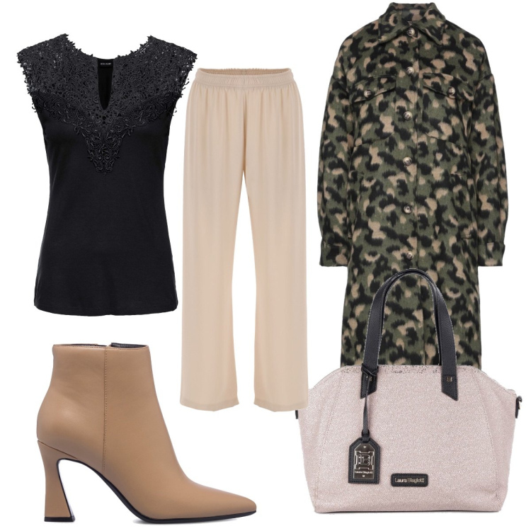 Outfit donna - Pitta Rosso Black Friday: military. Stile Military per Tutti i giorni. Abbinamento con top, cappotti, borse a mano, pantaloni, stivaletti.