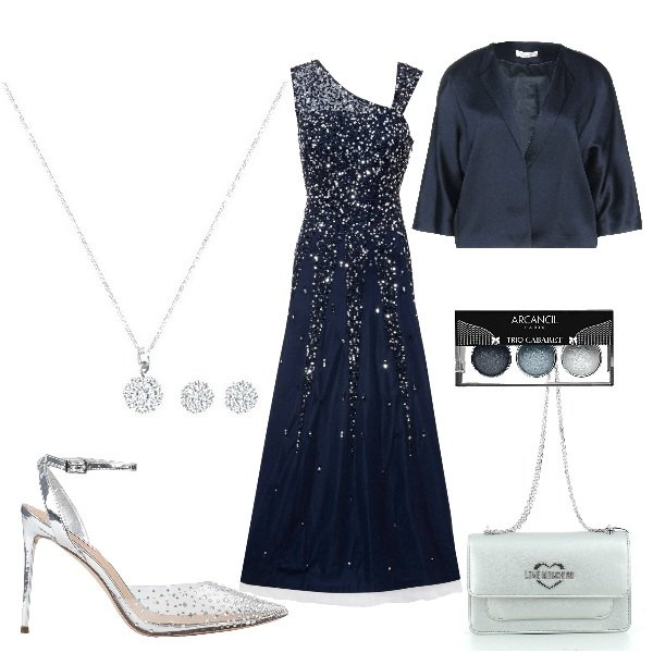 Outfit donna - Abito elegante. Stile Romantica per Cerimonia. Abbinamento con vestiti lunghi, décolleté, blazer, clutch, collane, ombretti.
