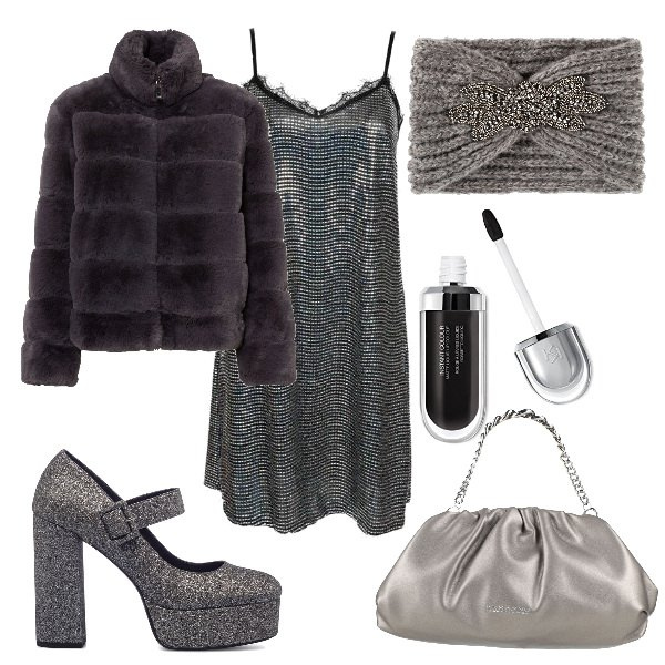 Outfit donna - Total look #1462001. Stile Sexy per Serata fuori. Abbinamento con ecopellicce, cappelli, borse a mano, vestiti corti, décolleté, rossetti.