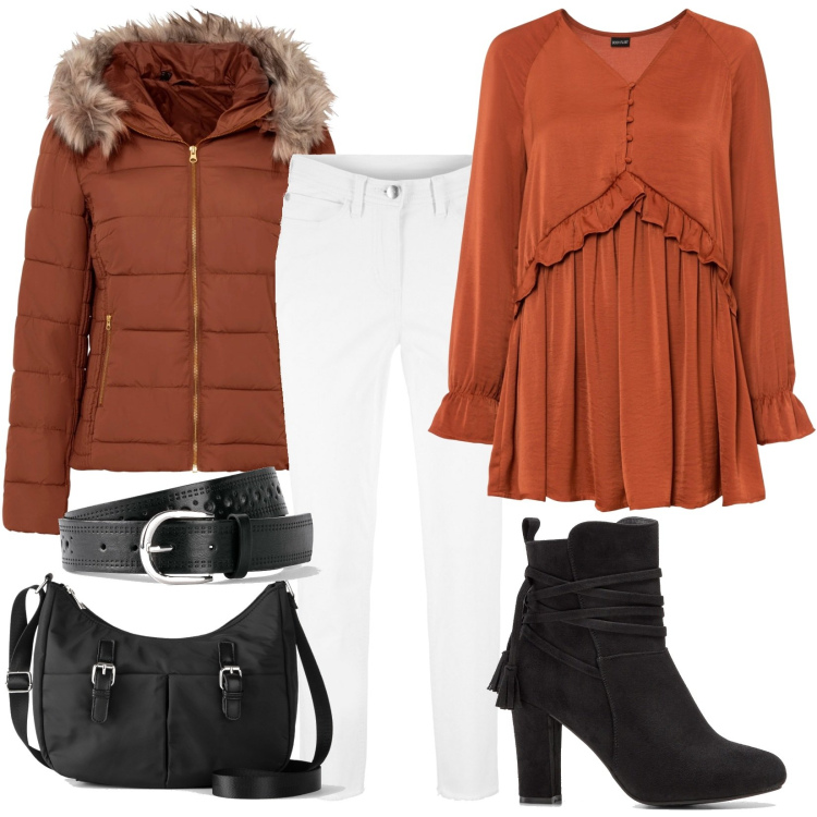 Outfit donna - Insegnante. Stile Casual per Ufficio. Abbinamento con giacche, camicie, stivaletti, pantaloni capri, borse a tracolla, cinture.