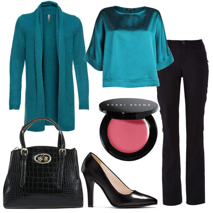 Outfit donna - La Martina. Stile Chic per Ufficio. Abbinamento con cardigans, pantaloni, décolleté, borse a mano, bluse, blush.