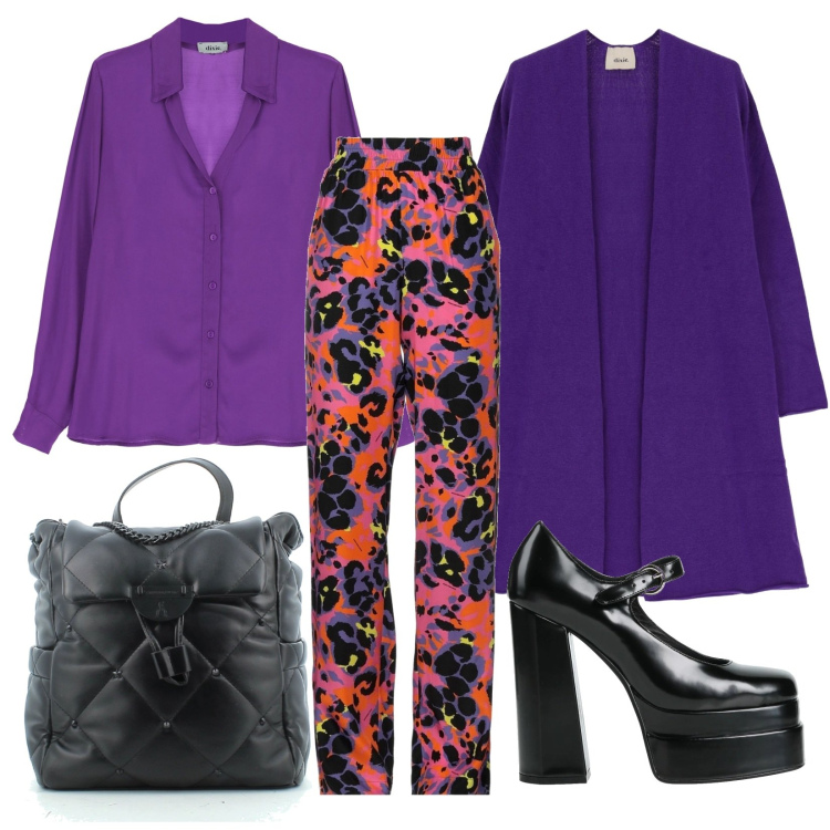 Outfit donna - Curatrice di mostre. Stile Casual chic per Ufficio. Abbinamento con décolleté, pantaloni, zaini, cardigans, camicie.