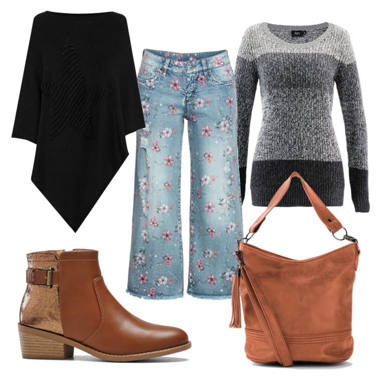 Outfit donna - Bon Prix Black Friday: 70s. Stile 70s per Tutti i giorni. Abbinamento con maglieria, jeans, borse a tracolla, cappotti, stivaletti.