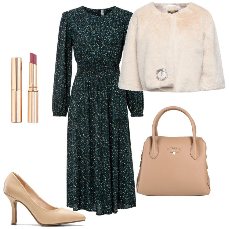 Outfit donna - L’abito stellato. Stile Bon Ton per Serata fuori. Abbinamento con vestiti midi/longuette, décolleté, cappotti, borse a mano, rossetti.