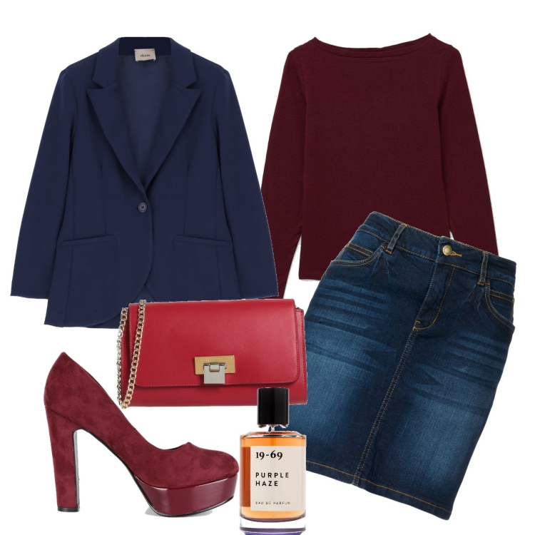 Outfit donna - Per far contento lui. Stile Casual chic per Tutti i giorni. Abbinamento con gonne, borse a tracolla, décolleté, t-shirt, giacche, profumi.