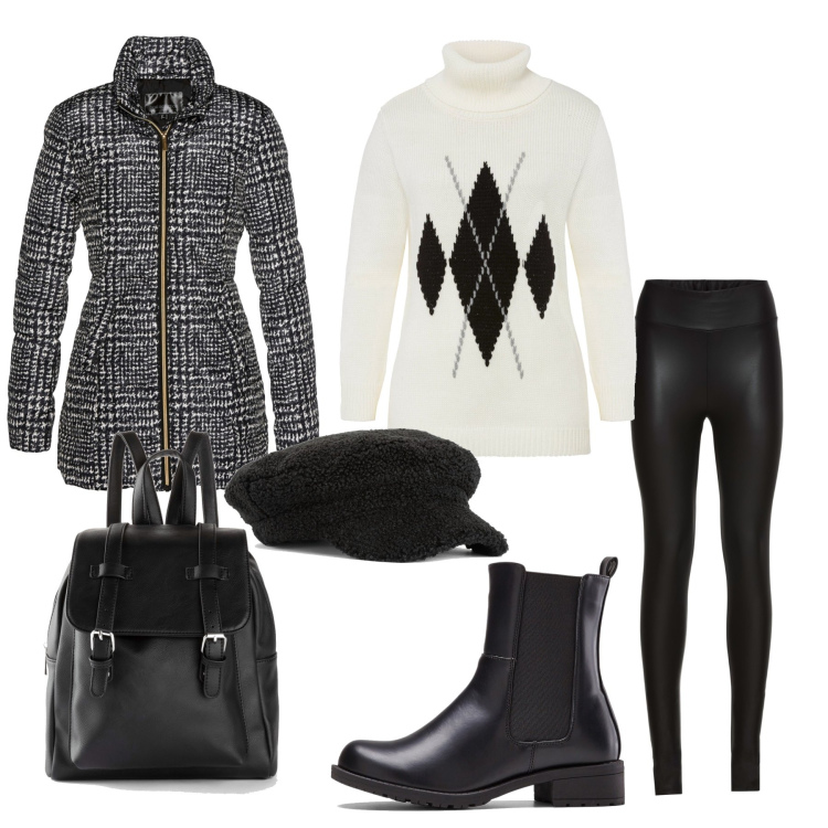 Outfit donna - Back FRIDAY BonPrix. Stile Trendy per Tutti i giorni. Abbinamento con treggings, giacche, maglieria, stivaletti, zaini, cappelli con visiera.