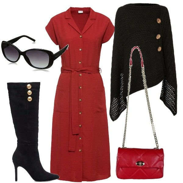 Outfit donna - Come una diva. Stile Chic per Tutti i giorni. Abbinamento con vestiti, cappotti, borse a tracolla, stivali sopra il ginocchio, occhiali da sole.