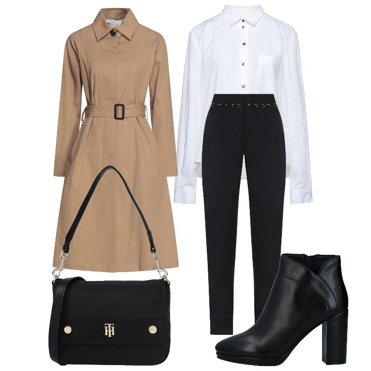 Outfit donna - Total look #1464057. Stile Bon Ton per Tutti i giorni. Abbinamento con cappotti, stivaletti, pantaloni skinny, borse a mano, camicie.