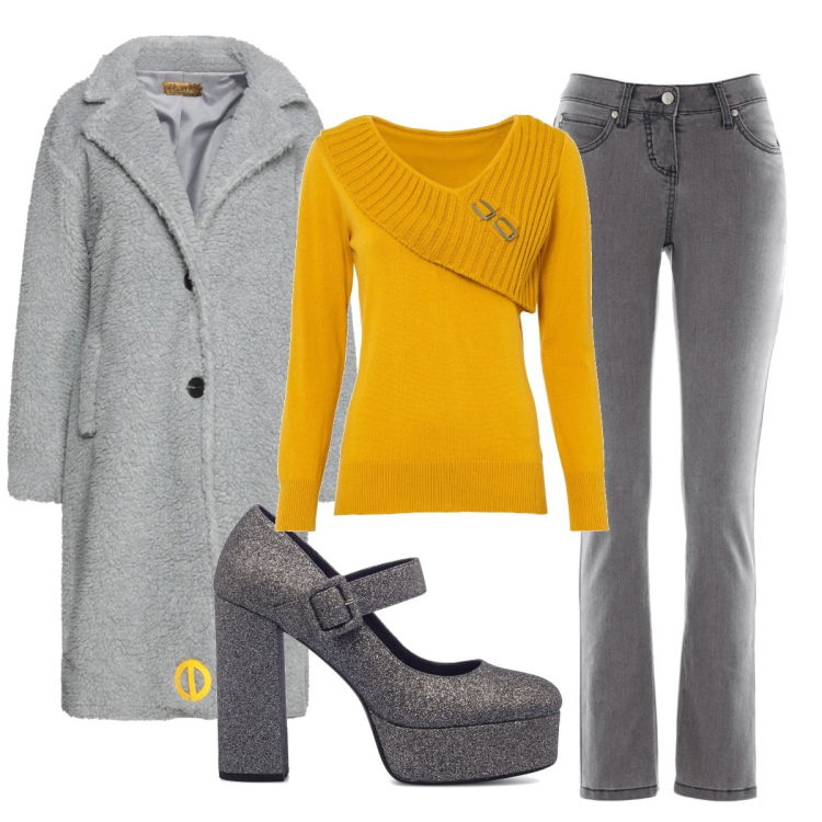 Outfit donna - Total look #1464092. Stile Glamour per Tutti i giorni. Abbinamento con jeans slim fit, maglieria, cappotti, décolleté.