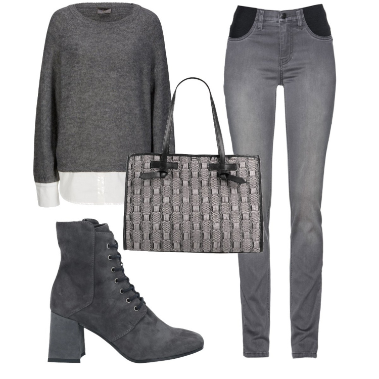 Outfit donna - Total look #1464474. Stile Glamour per Tutti i giorni. Abbinamento con jeans, maglieria, stivaletti, borse a mano.