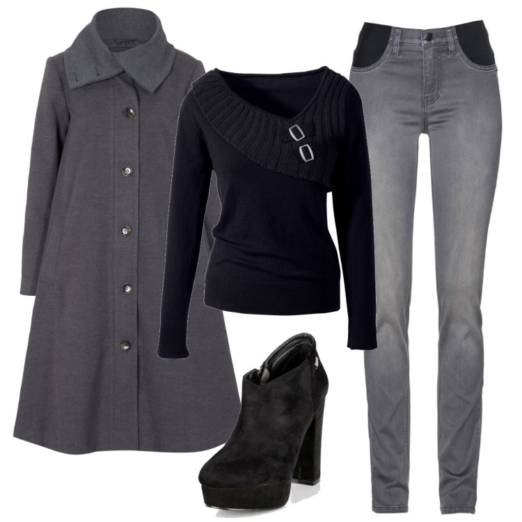 Outfit donna - Total look #1464487. Stile Glamour per Serata fuori. Abbinamento con jeans, maglieria, cappotti, stivaletti.