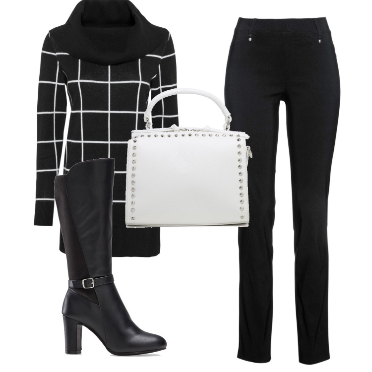 Outfit donna - Total look #1464500. Stile Glamour per Tutti i giorni. Abbinamento con maglieria, pantaloni, stivali, borse a mano.
