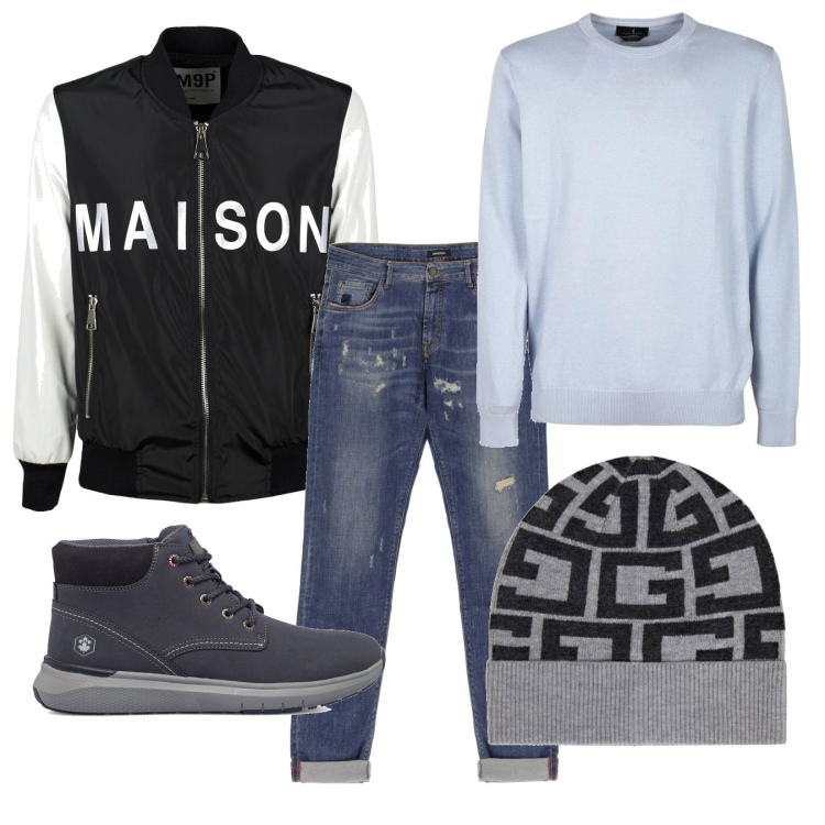 Outfit uomo - Casual. Stile Casual per Tutti i giorni. Abbinamento con pullovers, jeans dritti, bomber, cappelli, stivali e stivaletti.