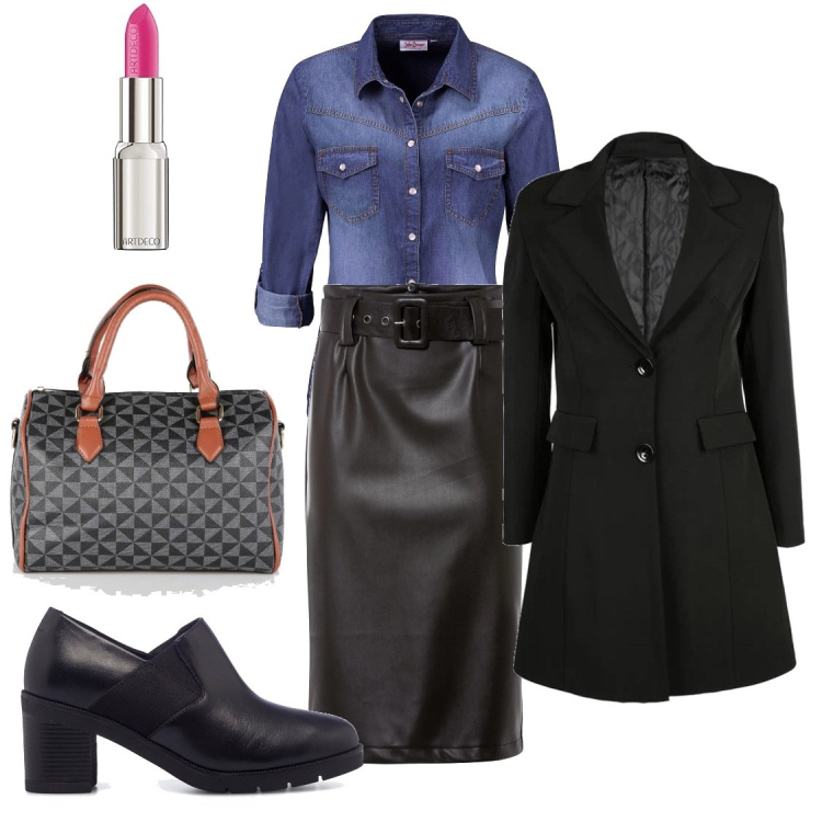 Outfit donna - Total look #1465532. Stile Basic per Tutti i giorni. Abbinamento con camicie, gonne longuette, borse a mano, cappotti, décolleté, rossetti.