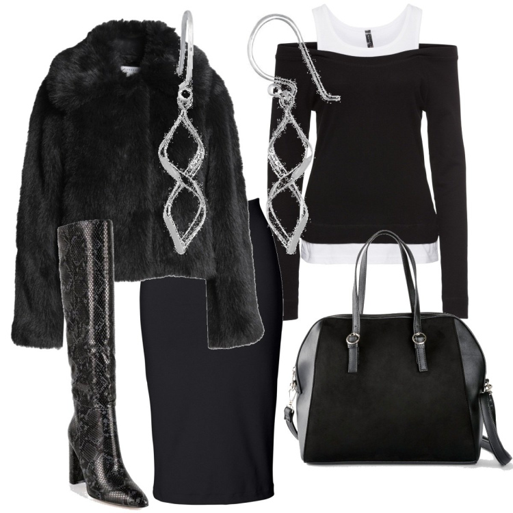 Outfit donna - Total look #1465731. Stile Bon Ton per Serata fuori. Abbinamento con gonne longuette, maglieria, borse a mano, cappotti, stivali, orecchini.