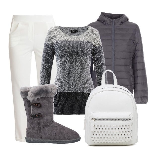 Outfit donna - Io sono ghiaccio sporco. Stile Casual per Tutti i giorni. Abbinamento con stivaletti, maglieria, pantaloni, piumini, zaini.