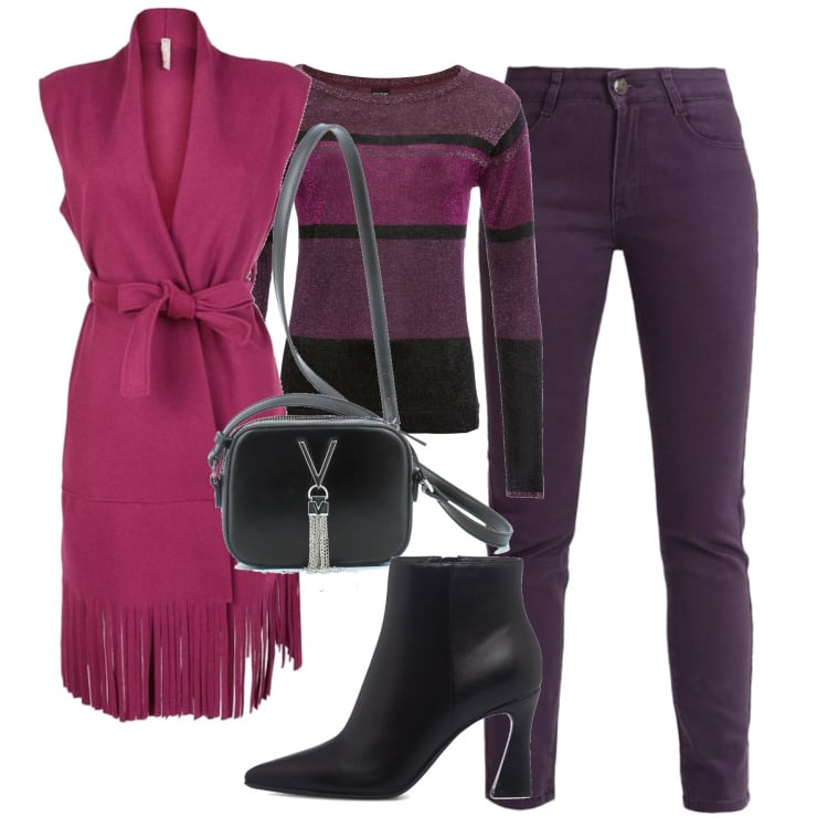 Outfit donna - Comoda trendy e low coast. Stile Trendy per Tutti i giorni. Abbinamento con maglieria, gilet, pantaloni, borse a tracolla, stivaletti.
