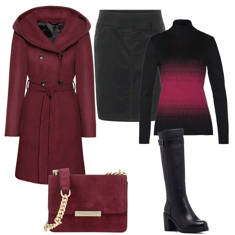 Outfit donna - Pittarosso black Friday. Stile Basic per Tutti i giorni. Abbinamento con cappotti, gonne, maglieria, borse a tracolla, stivali sopra il ginocchio.