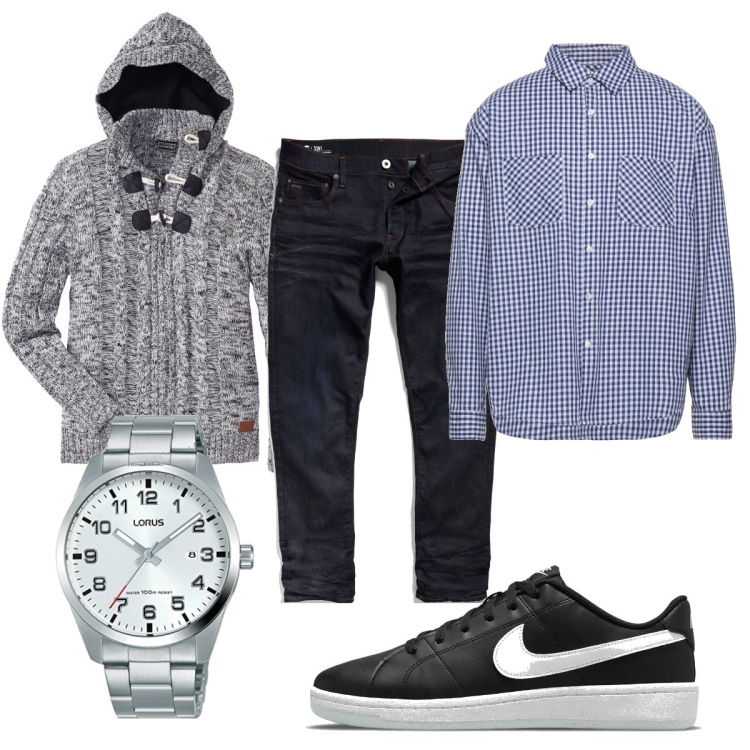Outfit uomo - Il cardigan tutti i giorni. Stile Casual per Tutti i giorni. Abbinamento con maglieria, camicie, jeans dritti, sneakers, orologi.