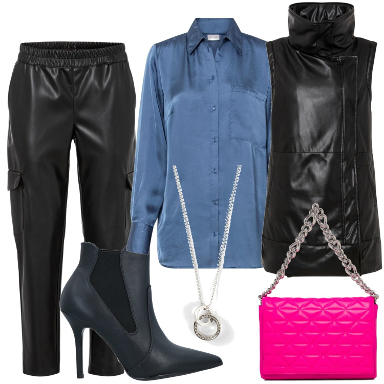 Outfit donna - Street style. Stile Urban per Tutti i giorni. Abbinamento con stivaletti, blazer, camicie, collane, pantaloni, borse a tracolla.